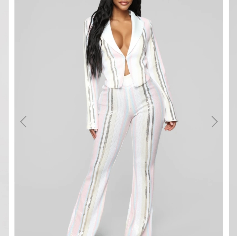 Fashion Nova Pastel Striped Pantsuit Jacket and Flared Pants